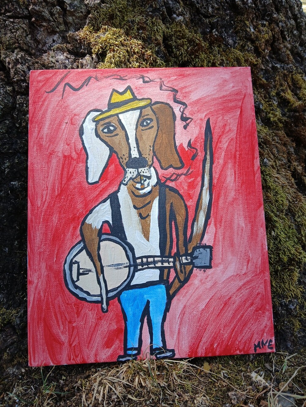 Dog Plays Banjo Painting Folk Art - Picture 5 of 7
